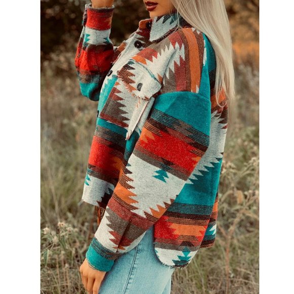 SOLD OUT Plus Size Aztec Tribal Yellowstone Shirt Jacket Shacket - Picture 7 of 11